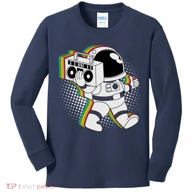 Space Astronaut Boombox Kids Long Sleeve Shirt