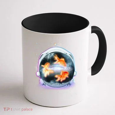 Space Astronaut Helmet Goldfish Coffee Mug back