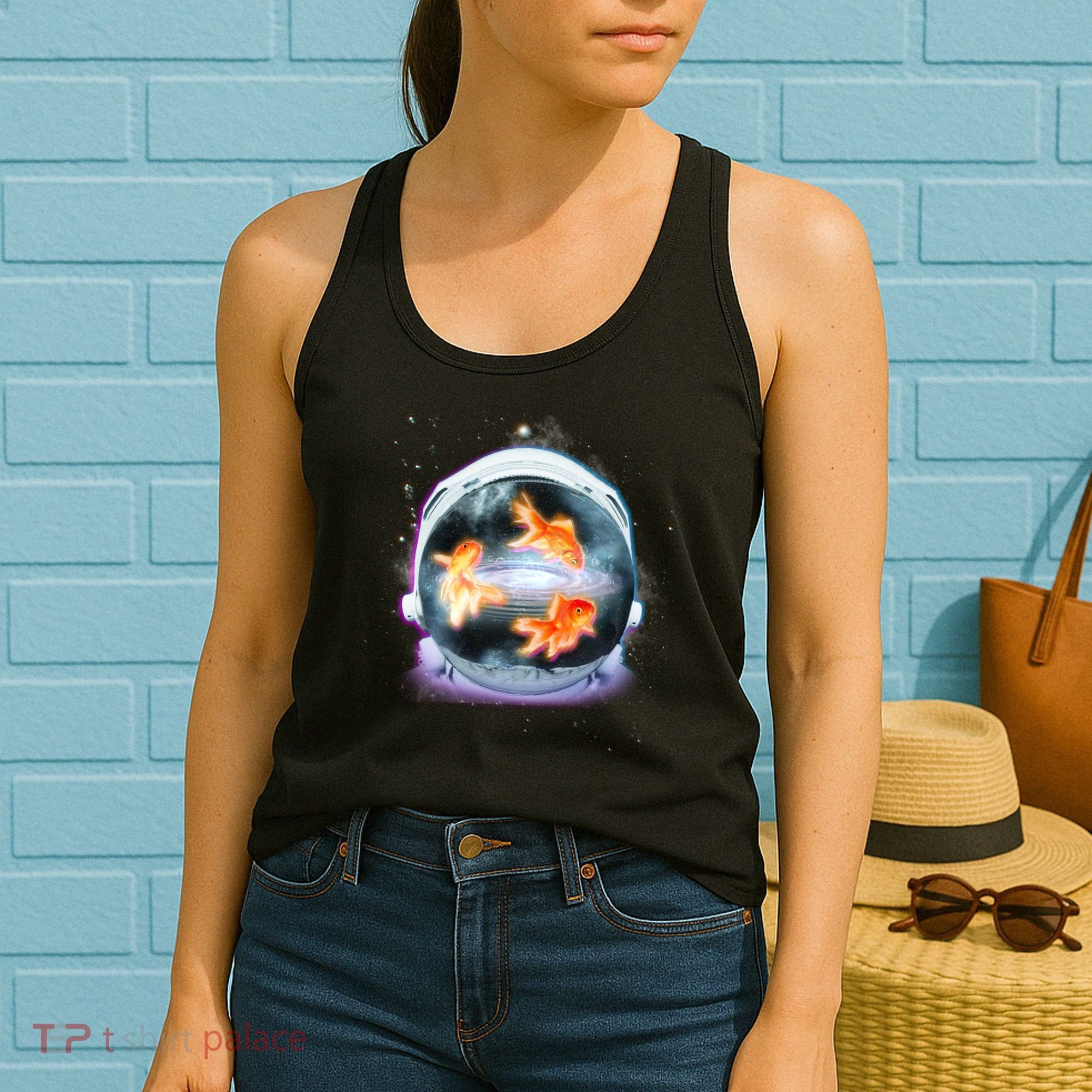 Space Astronaut Helmet Goldfish Women's Tank Top
