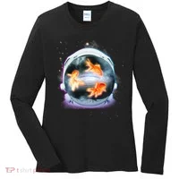 Space Astronaut Helmet Goldfish Women's Long Sleeve Shirt thumb 0