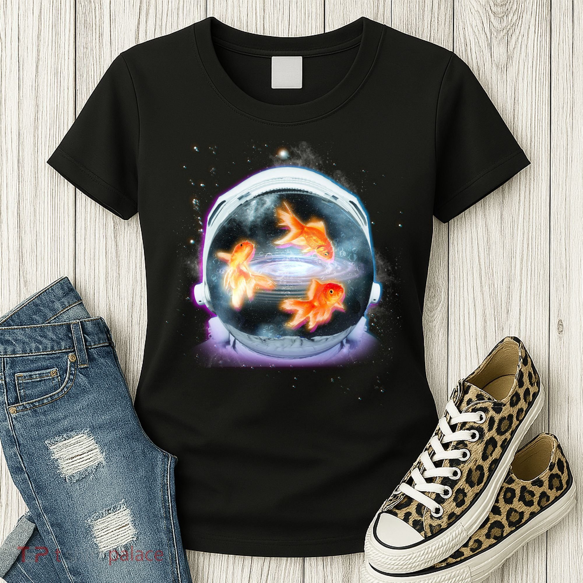 Space Astronaut Helmet Goldfish Women's T-Shirt