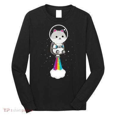 Space Cat Blasting Off Long Sleeve Shirt