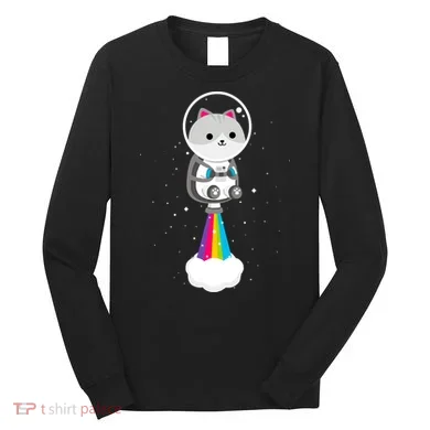Space Cat Blasting Off Long Sleeve Shirt