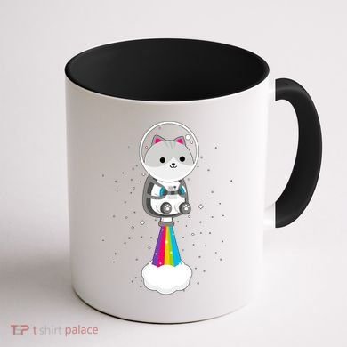 Space Cat Blasting Off Coffee Mug back