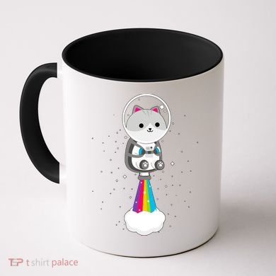 Space Cat Blasting Off Coffee Mug