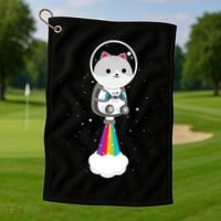 Space Cat Blasting Off Golf Towel thumb 1