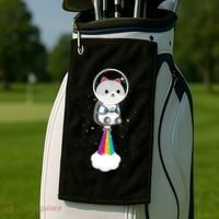 Space Cat Blasting Off Golf Towel thumb 2