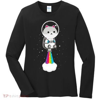 Space Cat Blasting Off Women's Long Sleeve Shirt
