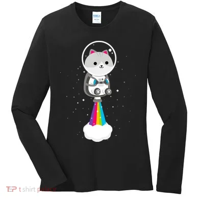 Space Cat Blasting Off Women's Long Sleeve Shirt