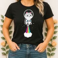 Space Cat Blasting Off Women's T-Shirt thumb 2
