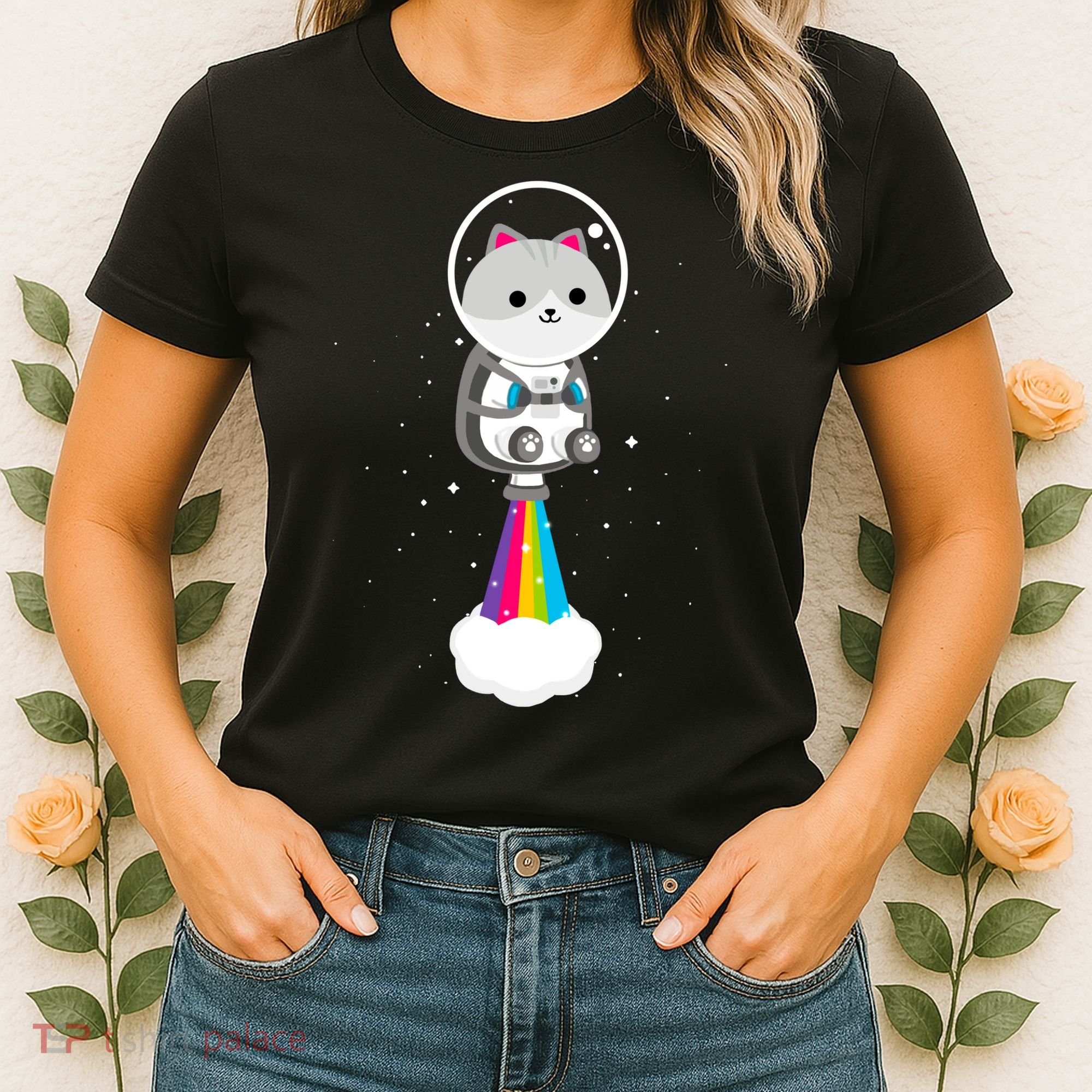 Space Cat Blasting Off Women's T-Shirt