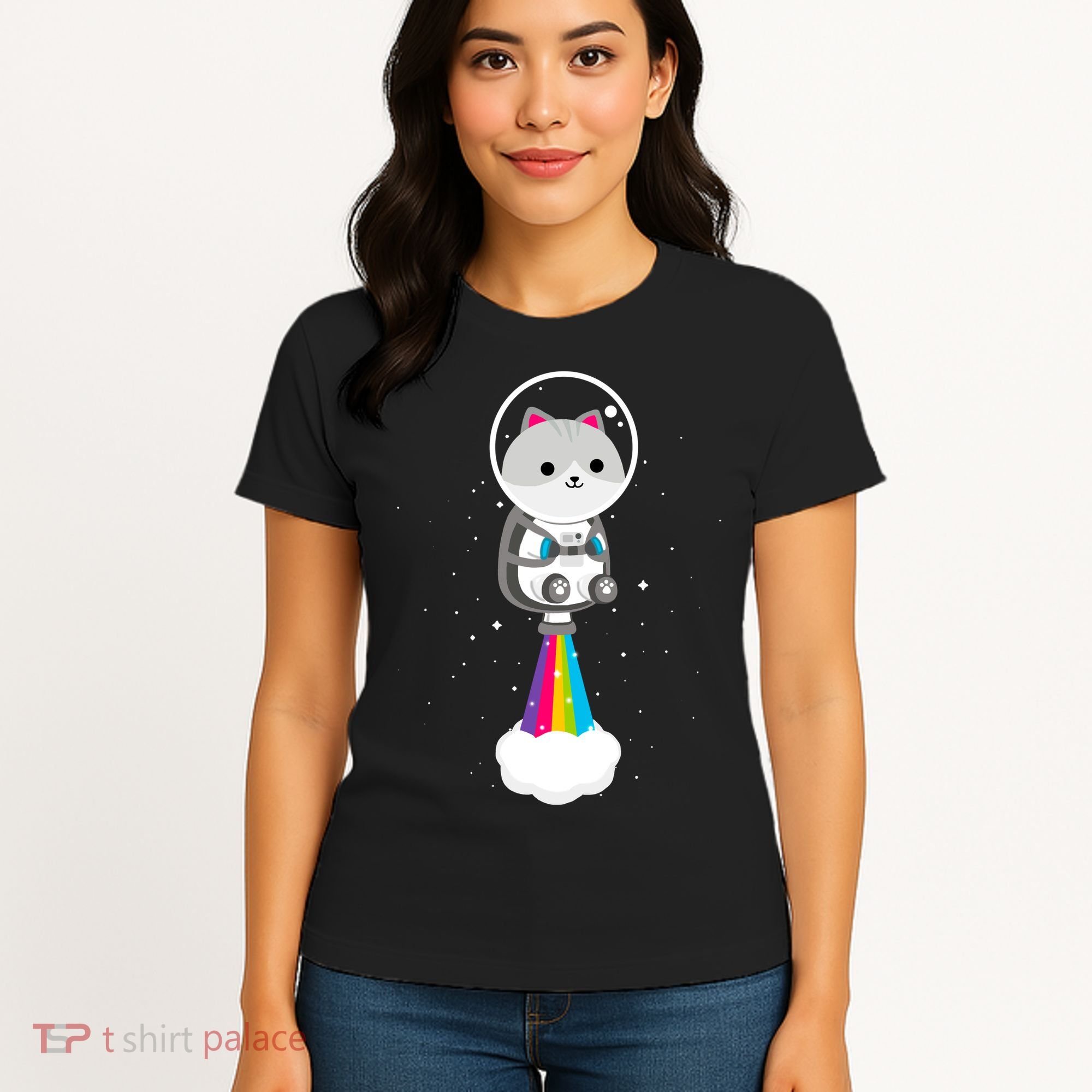 Space Cat Blasting Off Women's T-Shirt
