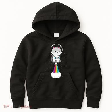Space Cat Blasting Off Kids Hoodie