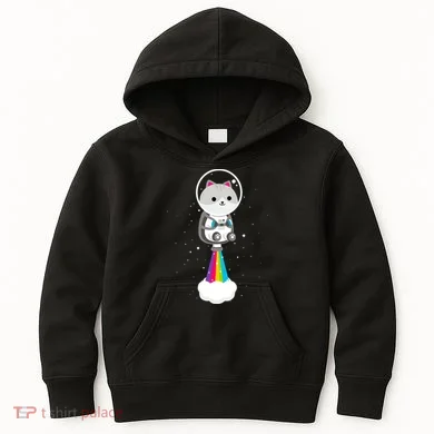 Space Cat Blasting Off Kids Hoodie