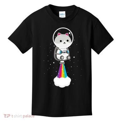 Space Cat Blasting Off Kids T-Shirt