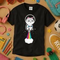 Space Cat Blasting Off Kids T-Shirt thumb 3