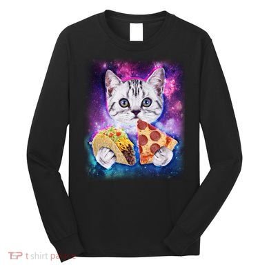 Space Cat Pizza And Tacos Long Sleeve Shirt