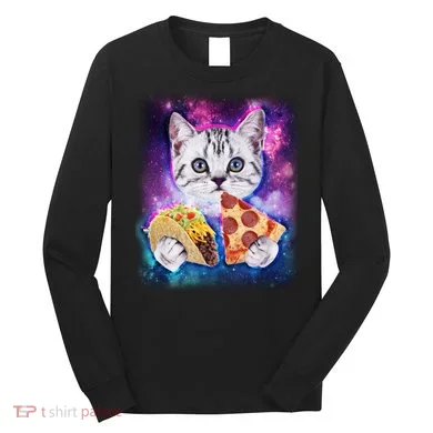 Space Cat Pizza And Tacos Long Sleeve Shirt