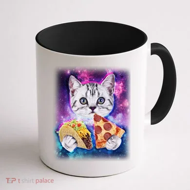 Space Cat Pizza And Tacos Coffee Mug back