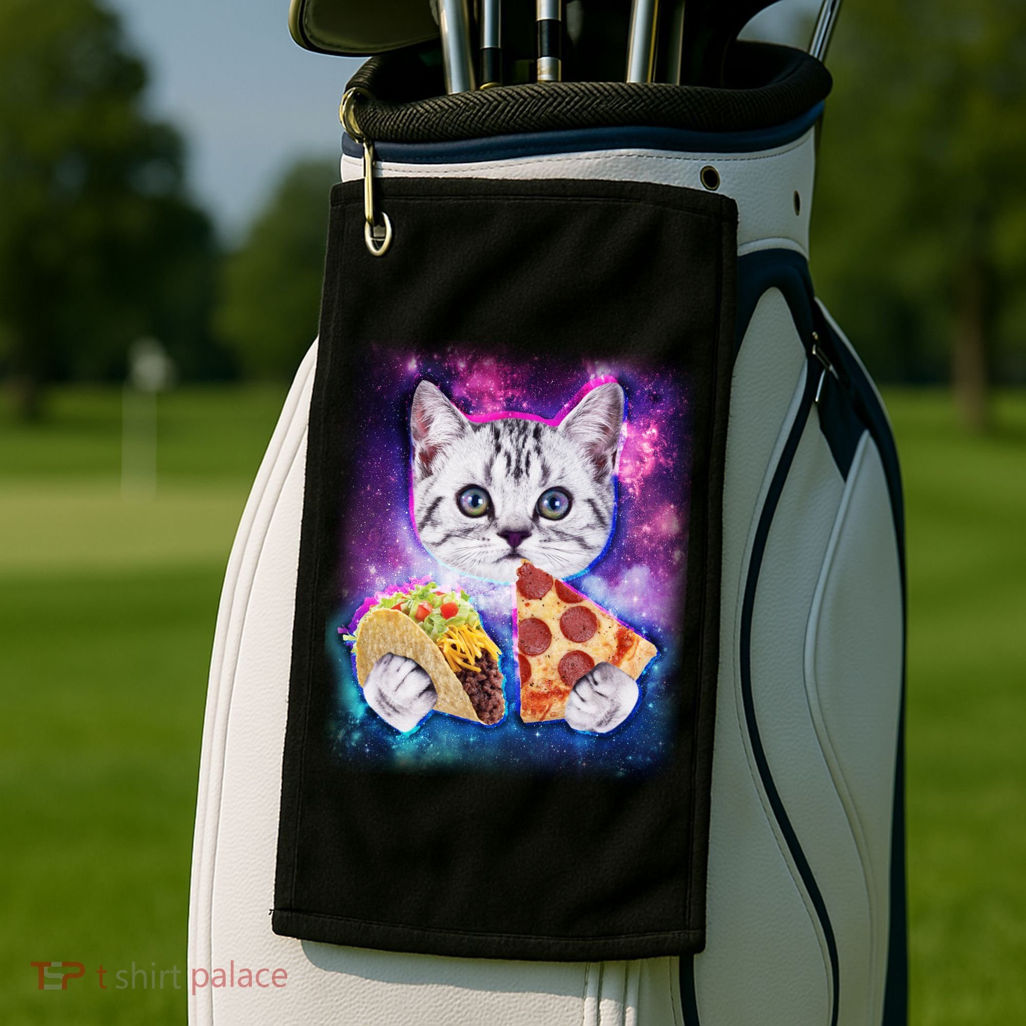 Space Cat Pizza And Tacos Golf Towel