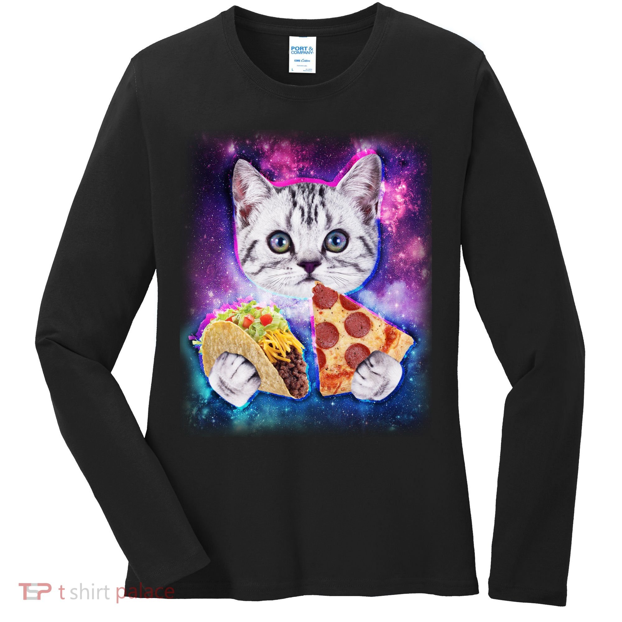 Space Cat Pizza And Tacos Women's Long Sleeve Shirt