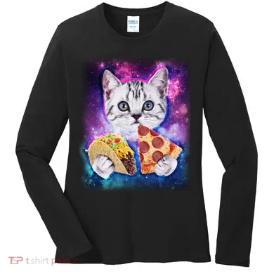 Space Cat Pizza And Tacos Women's Long Sleeve Shirt