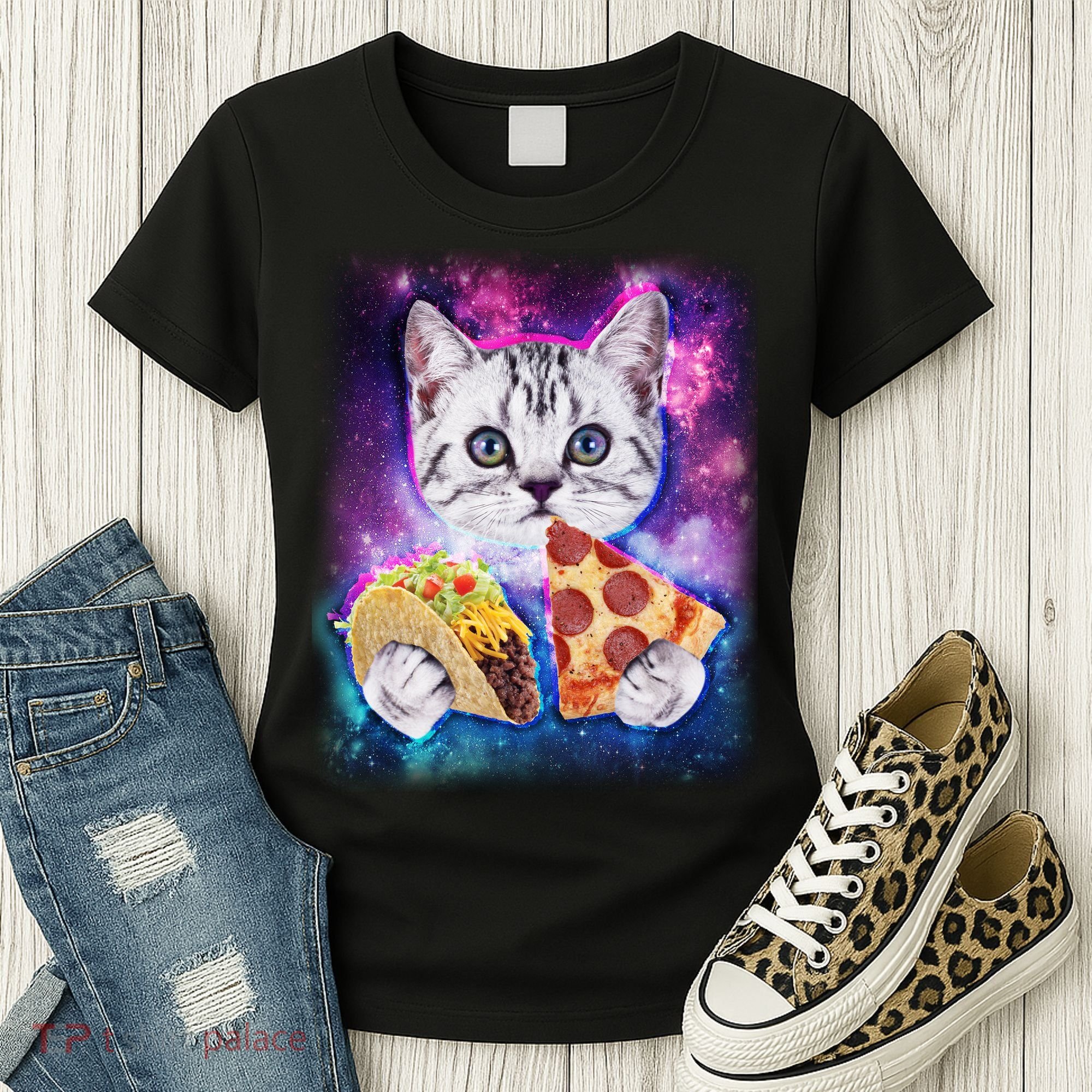 Space Cat Pizza And Tacos Women's T-Shirt