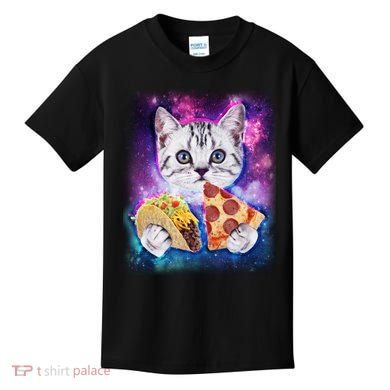 Space Cat Pizza And Tacos Kids T-Shirt