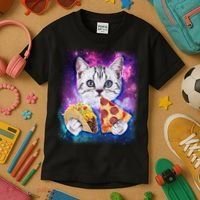 Space Cat Pizza And Tacos Kids T-Shirt thumb 3
