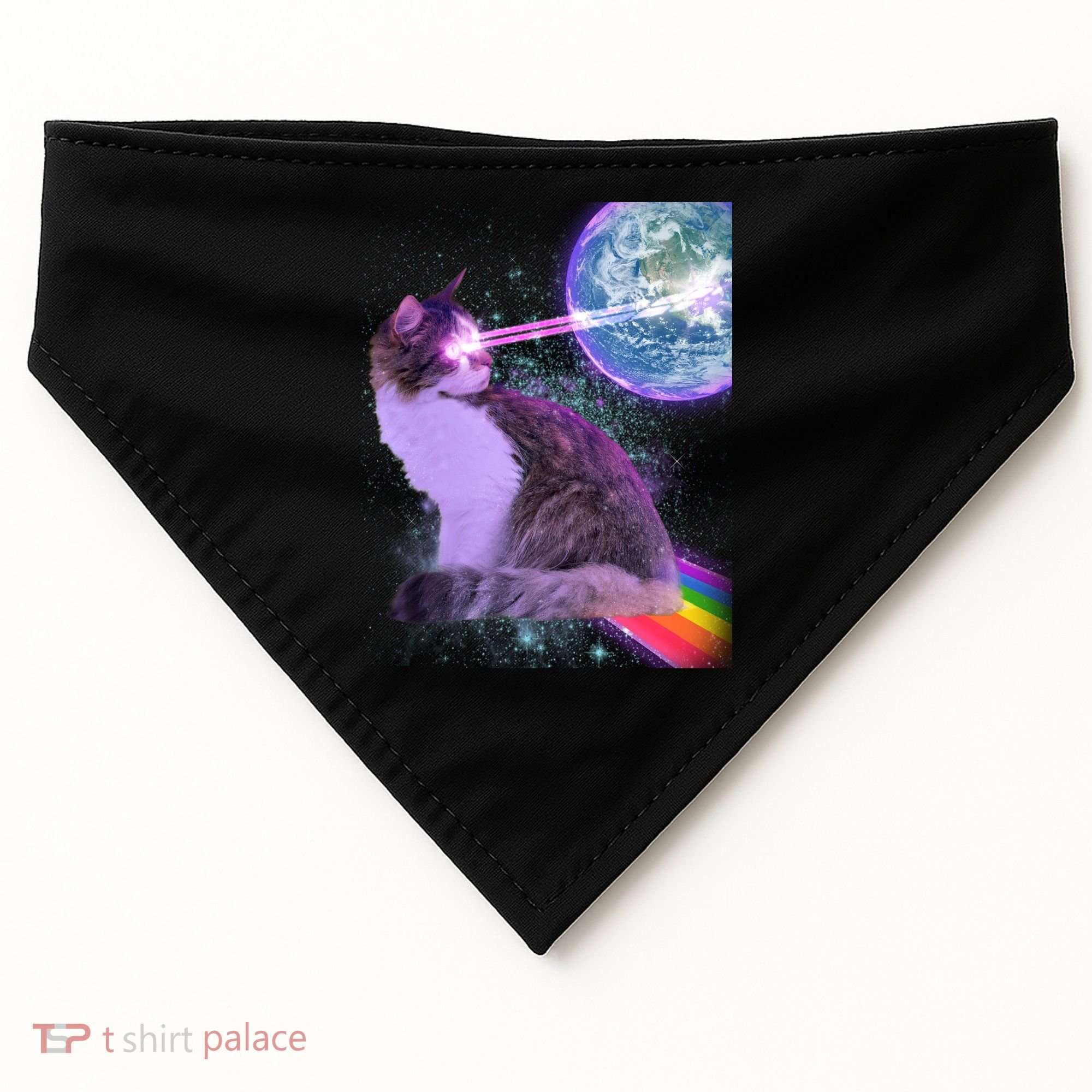 Space Cat Shooting Lazer Into Moon USA-Made Doggie Bandana