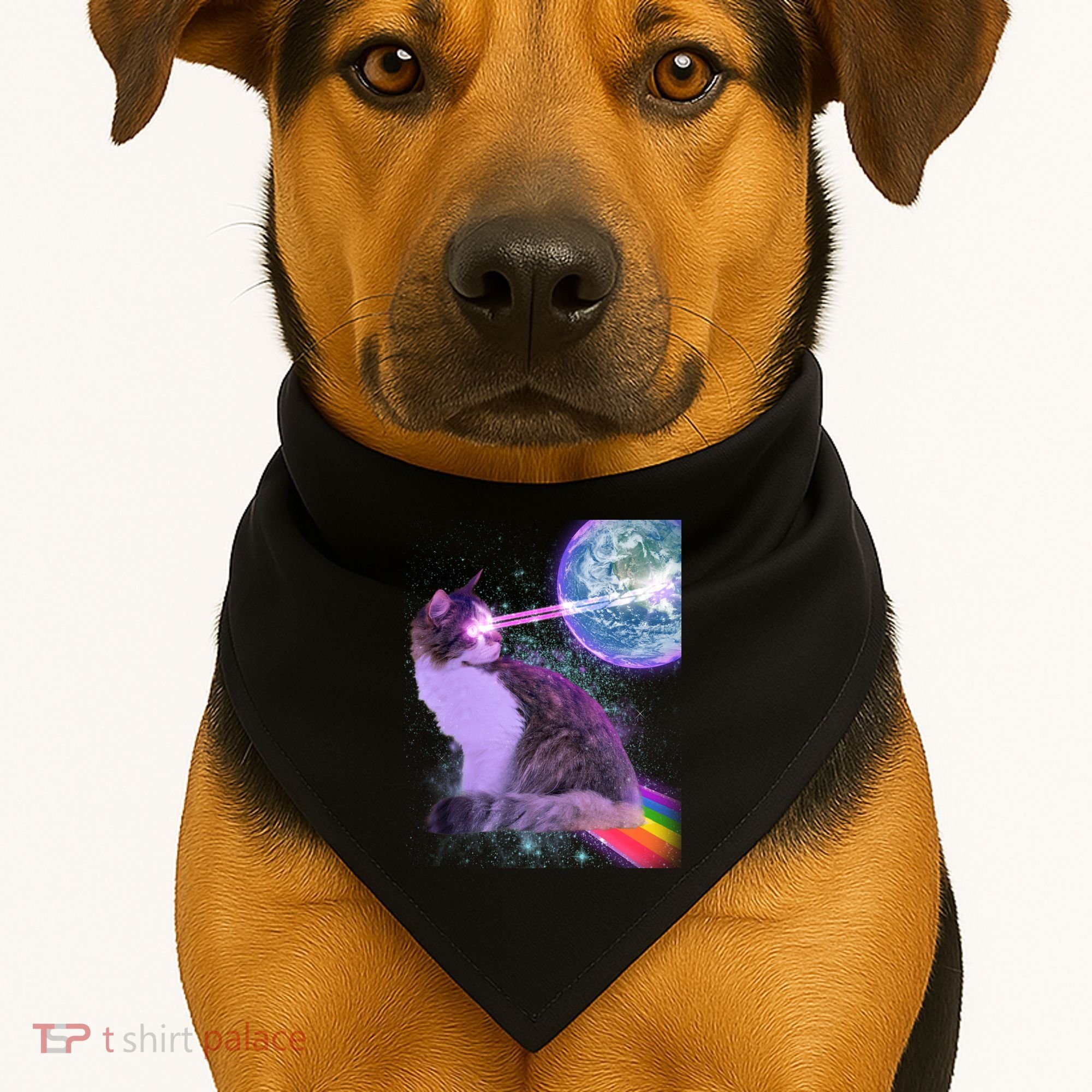 Space Cat Shooting Lazer Into Moon USA-Made Doggie Bandana