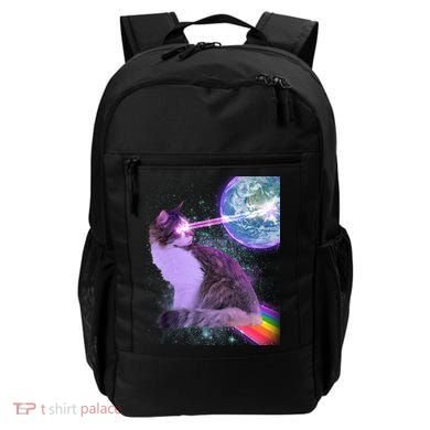 Space Cat Shooting Lazer Into Moon Backpack