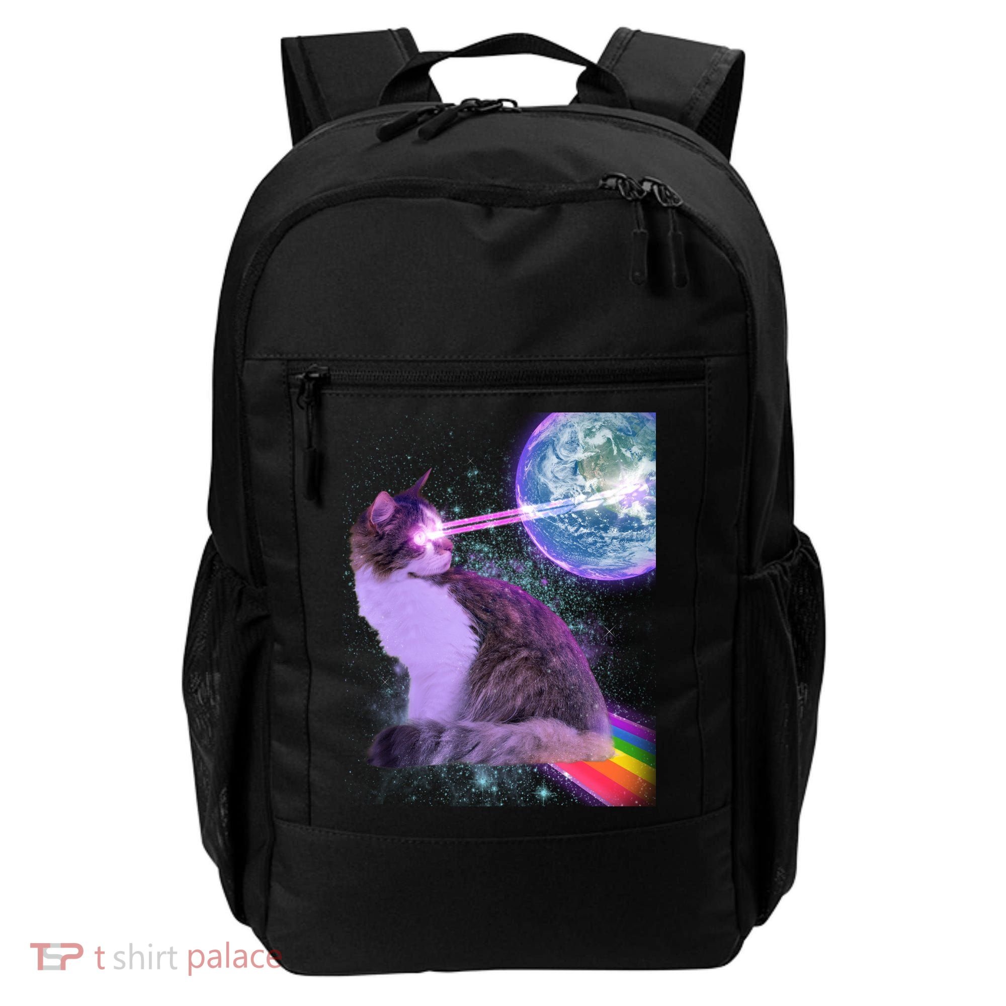 Space Cat Shooting Lazer Into Moon Backpack