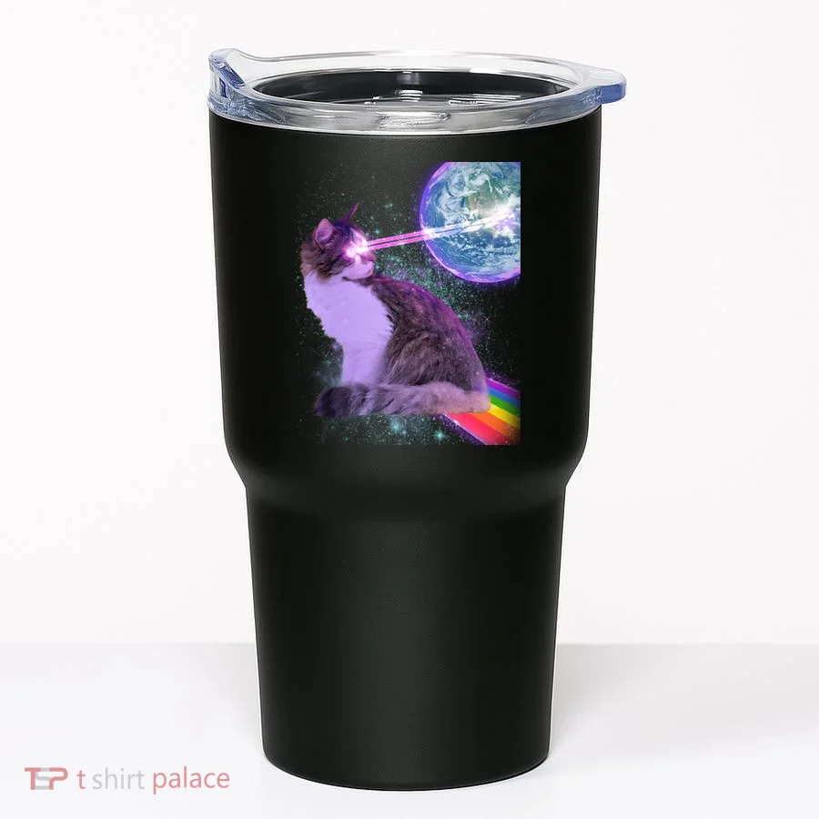 Space Cat Shooting Lazer Into Moon Tumbler