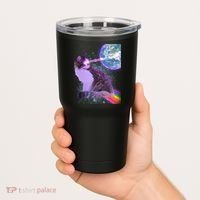 Space Cat Shooting Lazer Into Moon Tumbler thumb 2