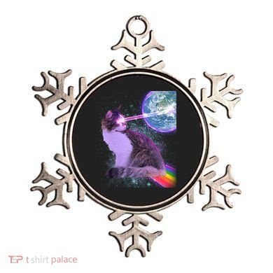 Space Cat Shooting Lazer Into Moon Ornament