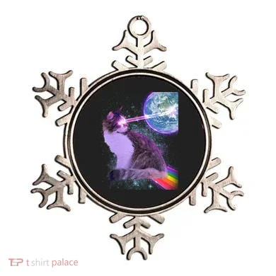 Space Cat Shooting Lazer Into Moon Ornament