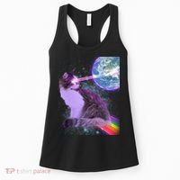 Space Cat Shooting Lazer Into Moon Women's Tank Top thumb 0
