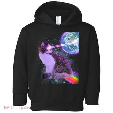 Space Cat Shooting Lazer Into Moon Toddler Hoodie