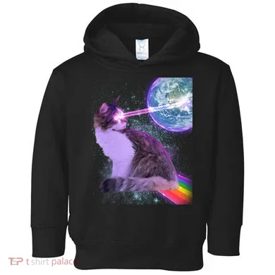 Space Cat Shooting Lazer Into Moon Toddler Hoodie