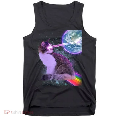 Space Cat Shooting Lazer Into Moon Tank Top