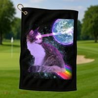 Space Cat Shooting Lazer Into Moon Golf Towel thumb 1