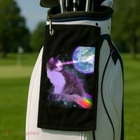Space Cat Shooting Lazer Into Moon Golf Towel thumb 2