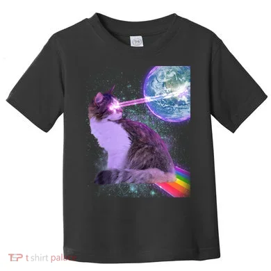 Space Cat Shooting Lazer Into Moon Toddler T-Shirt
