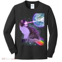 Space Cat Shooting Lazer Into Moon Kids Long Sleeve Shirt thumb 0