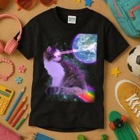 Space Cat Shooting Lazer Into Moon Kids T-Shirt thumb 3