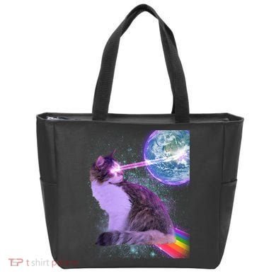 Space Cat Shooting Lazer Into Moon Tote Bag
