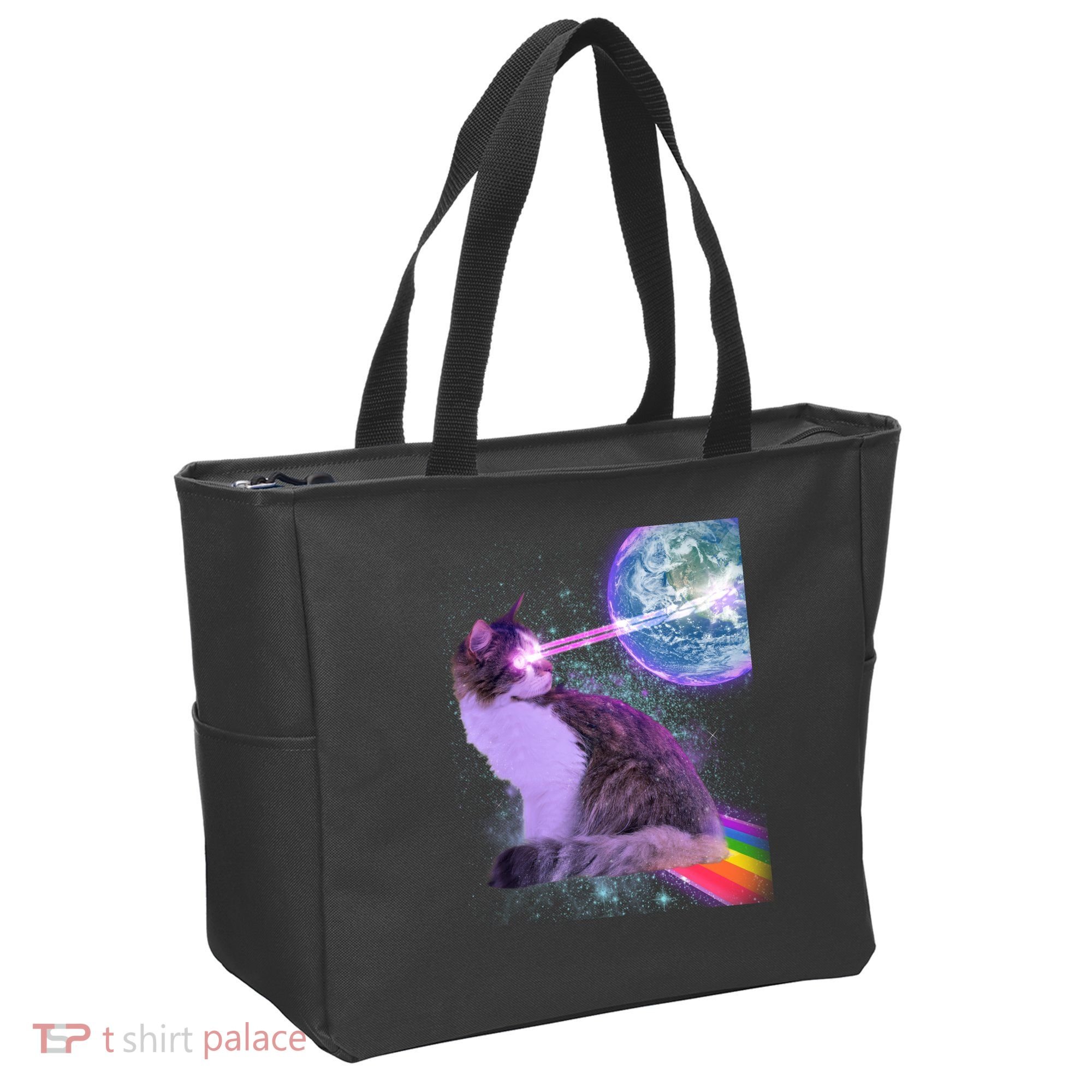 Space Cat Shooting Lazer Into Moon Tote Bag