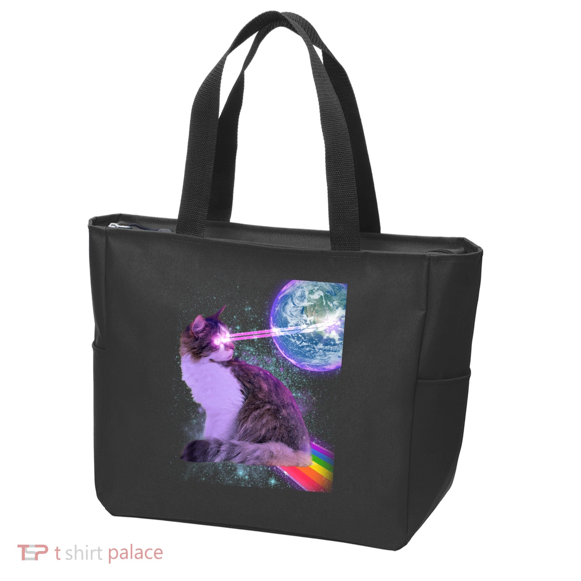 Space Cat Shooting Lazer Into Moon Tote Bag