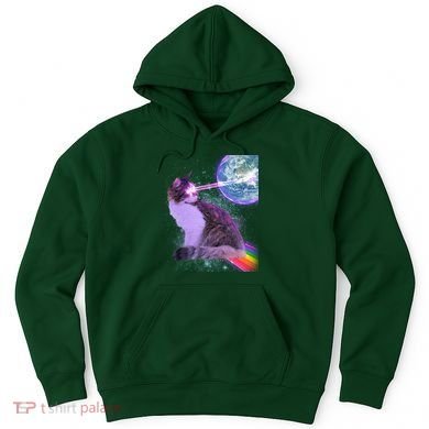 Space Cat Shooting Lazer Into Moon Hoodie
